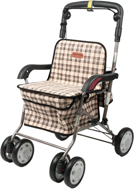 진산메디칼 다용도 노인 보행 보조차 브라운체크, 1개