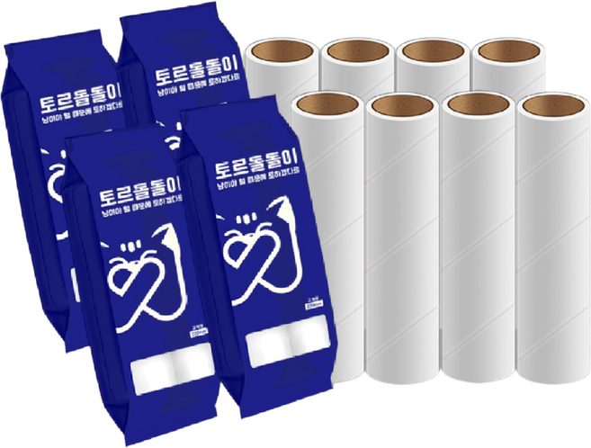 토르 돌돌이 롤클리너 22cm 대형 사선컷팅 90도 회전 테이프크리너 청소용품, 리필 4봉(8p), 1개