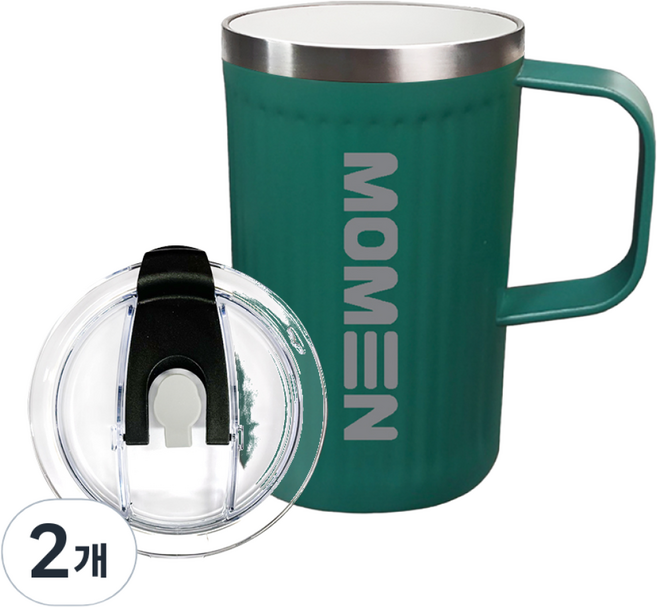 모멘 아루가 스탠머그 손잡이 사무실 이중진공 보온보냉 에코트리카페, 세라믹_그린, 2개, 500ml