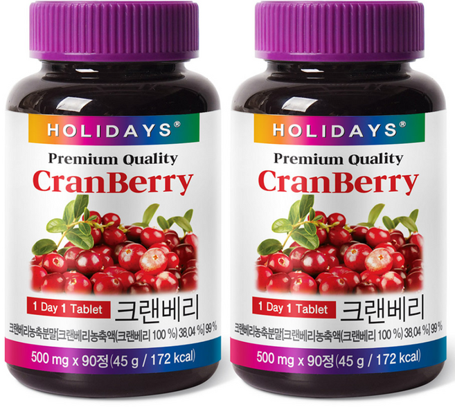 홀리데이즈 프리미엄 크랜베리 타블렛, 90정, 2개