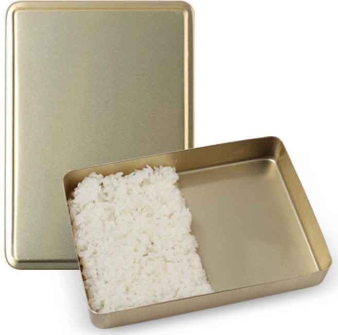 [추억의 옛날 양은 도시락통] 알루미늄 나들이 레트로 양철 도시락, 1개, 금색-직사각대 도사락