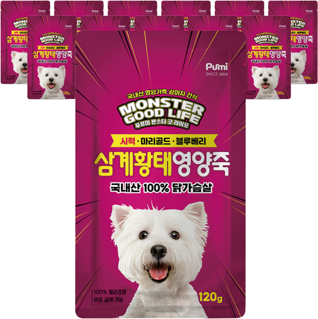 푸르미 몬스터 굿 라이프 강아지 영양죽 파우치, 삼계황태, 120g, 12개