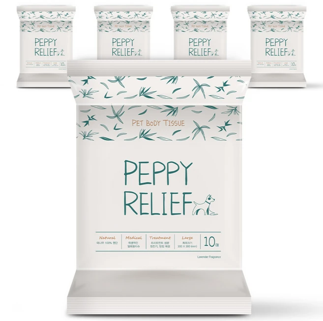 페피릴리프 대나무원단 애견 바디청결티슈 라벤더오일향, 10개입, 5개 - 쿠팡