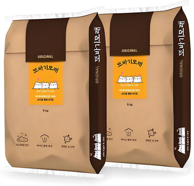 또바기 고양이모래 벤토나이트 오리지널 무향 18kg 국내생산 대용량, 2개, 9kg