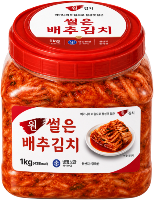 원김치 썰은배추김치 1kg 아삭아삭 시원한 맛김치 통김치 용기, 1개