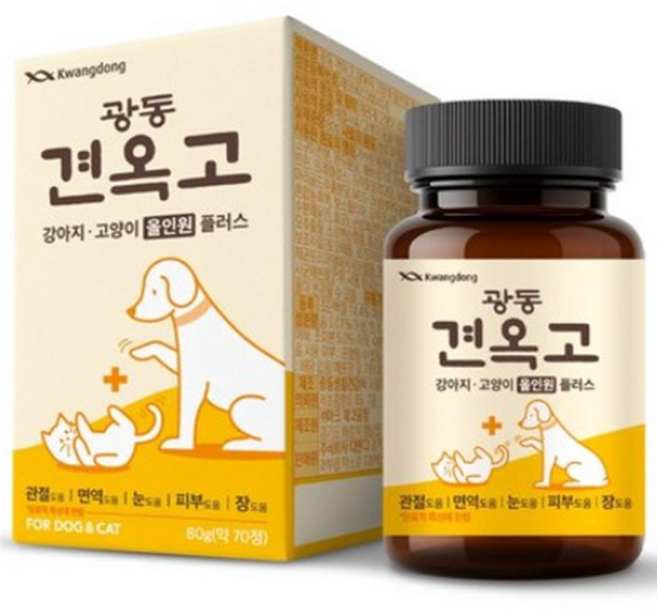 광동제약 견옥고 반려동물 관절 면역 눈 장건강 올인원플러스 영양제 80g, 1개, 종합영양제, 70정