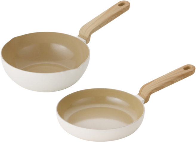 [코팅력좋은] 인덕션 가스렌지 호환 논스틱 세라믹 후라이팬 궁중팬 계란말이팬 세트, 1세트, 후라이팬20cm+궁중팬20cm, 베이지