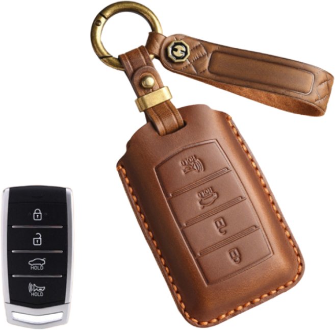 제네시스 빈티지 레더 리얼 핸드메이드 가죽 스마트 차 키 케이스 G GV 70 80 90 EQ900 DH, GN D 4 브라운