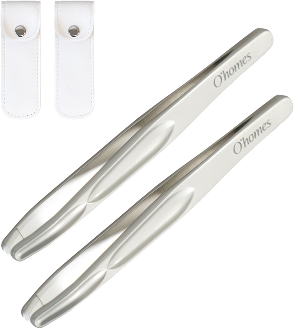 오홈즈 미세모 눈썹 안전 트위저 족집게, 2세트, 실버