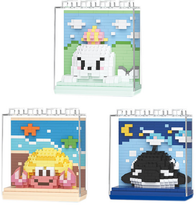 심아트 미니블럭 나노블록 해양동물 3종 B형, 1세트, 혼합색상