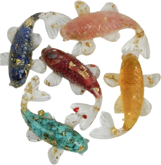 엽전 잉어 장식 인형 소품 풍수 행운 물고기 액막이 인테리어 재물 황금 금전운, 6종세트