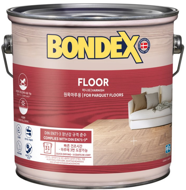 본덱스 수성바니쉬 2.5L 실내 방수 투명 페인트 목재 폴리우레탄 코팅 마감재, 1개