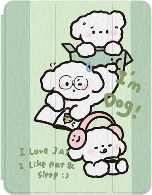 슈퍼리더 투명 패턴 아이패드 케이스 애플펜슬 수납 스마트커버, 1개, 녹색 강아지