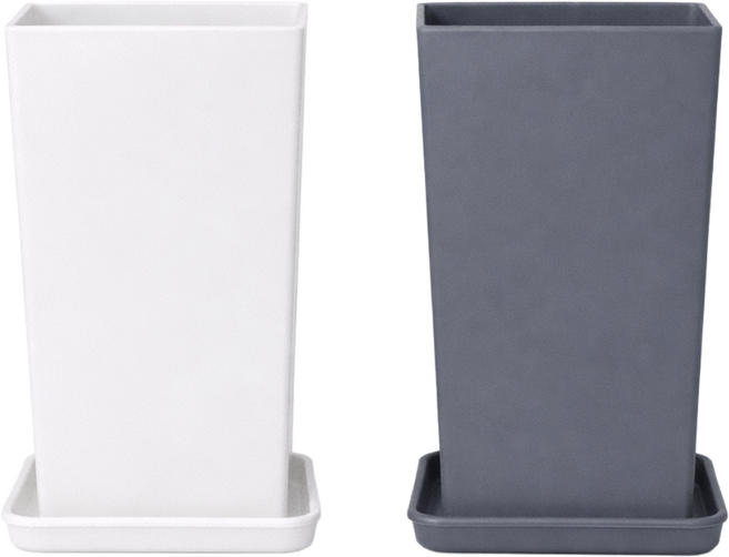 모던레시피 높은 사각 플라스틱 화분 받침 세트 / 중대형 가볍고 단단한 인테리어 화분, 1개, 화이트