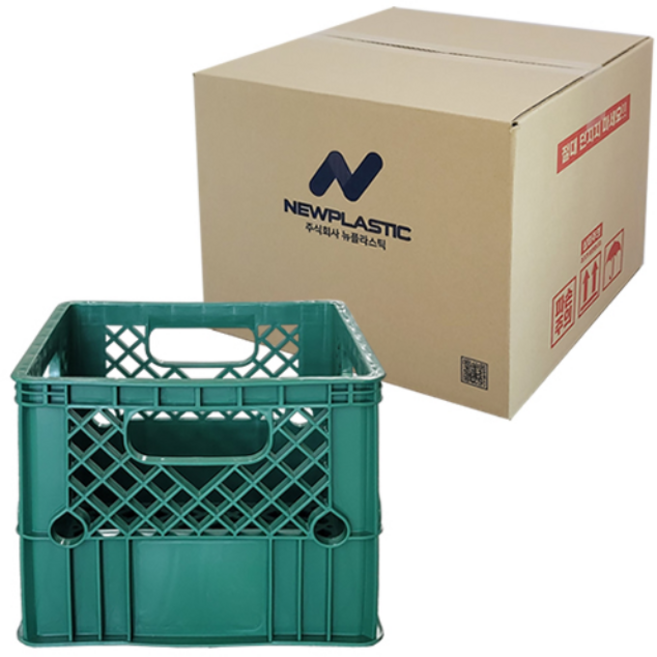 뉴플라스틱 우유상자 밀크박스 감성 캠핑 운반 수납 바구니, 우유 그린(박스포장)