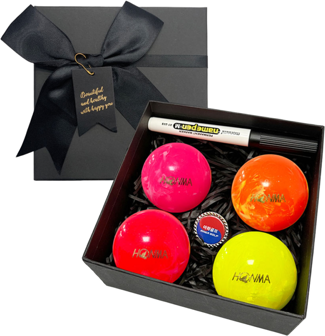 혼마공 선물세트 파크골프볼 마블3 공4개+네임펜+볼마커, 단품, 1개