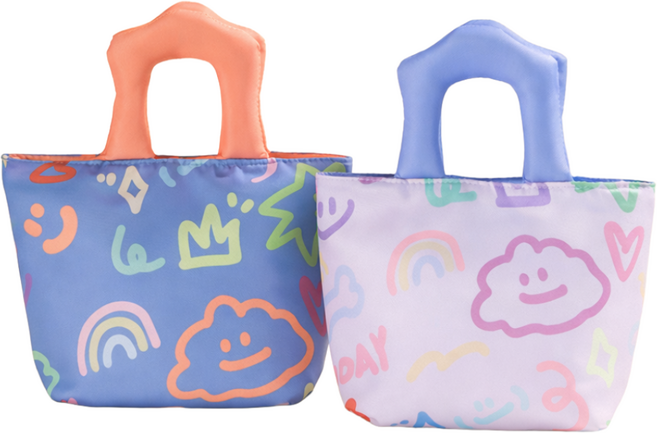 레터투프롬 그래피티 보냉 런치백 도시락가방 소형 피크닉 보온 보냉가방, 1세트, 블루+퍼플