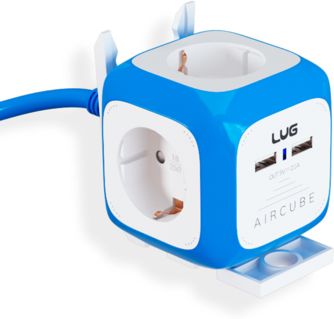 러그박스 에어큐브 디자인 멀티탭 USB 납작플러그, 3m, 블루, 1개