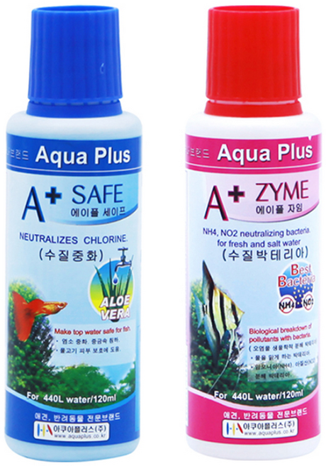 아쿠아플러스 에이플 세이프 수질중화제 + 자임 수질 박테리아, 120ml, 1세트