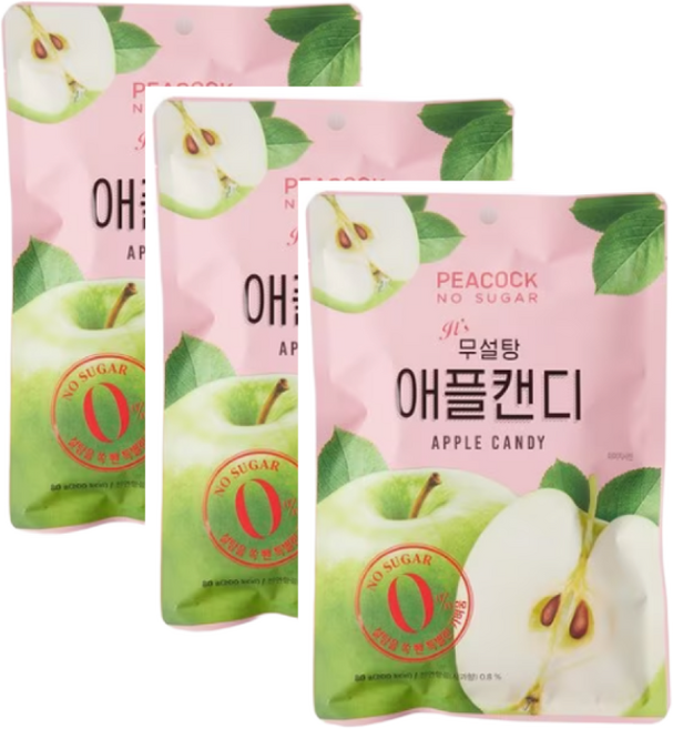 피코크 무설탕 애플캔디, 80g, 3개