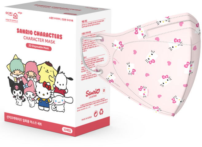 어린숨 엣지 산리오 패턴 컬러 마스크 새부리형 뉴 초초소형, 30개입, 1개, 01 헬로키티