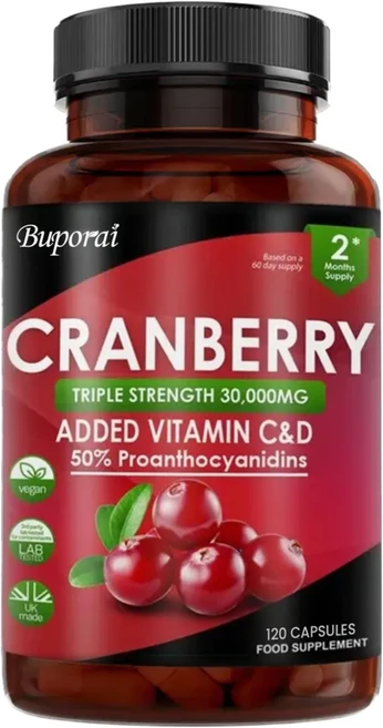 크랜베리 정제 3배 강화 30 000mg - 비타민 C & D 첨가 - 120 크랜베리 ​​보충제 여성 및 남성을 위한 크랜베리 ​​보충제 - 여성용 비건 크랜베리 ​​정제, 1개, 60정 - 쿠팡