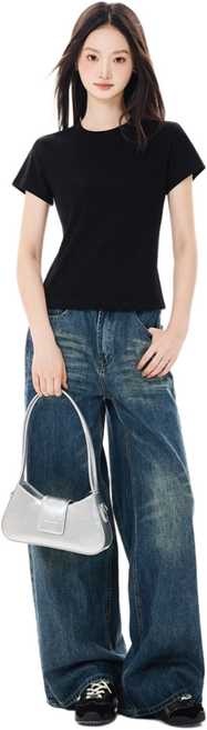 여성 슬림핏 반팔티 순면 혼방 기본 라운드넥 데일리 티셔츠 빅 사이즈