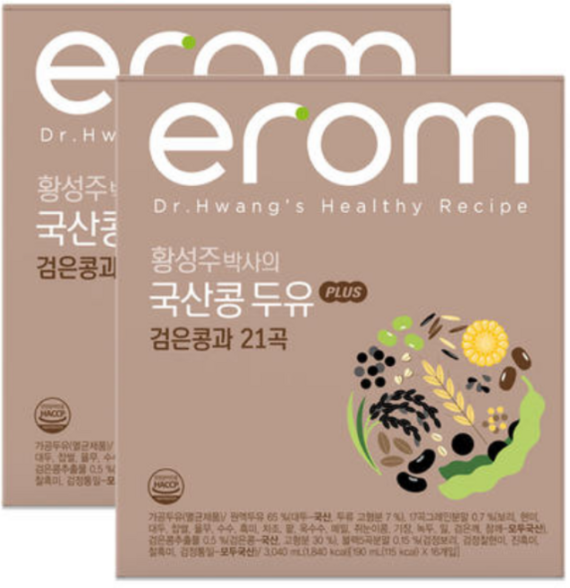 이롬 황성주박사 국산콩 PLUS 검은콩 21곡 곡물두유 단백질보충음료 저당, 190ml, 64개