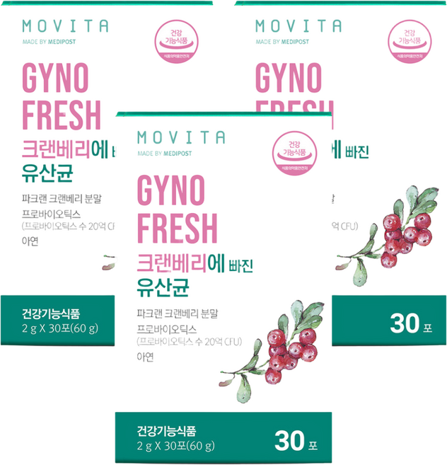 지노프레쉬 크랜베리에 빠진 유산균 30p, 30회분, 3개