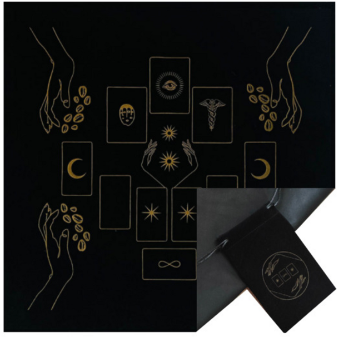 보스케 벨벳 타로 파우치 & 스프레드천 세트 / 타로카드 보관 테이블 매트, 블랙파우치/스프레드 세트, 1개