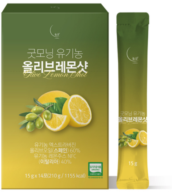 유기농 100% 황금비율 올레샷 늘상 굿모닝 올리브레몬샷 엑스트라버진 올리브유, 1박스, 210g