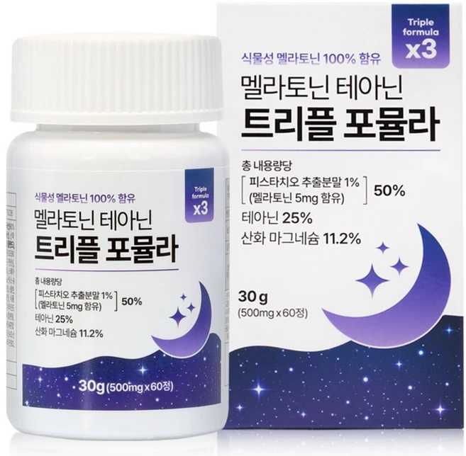 백세식품 멜라토닌 테아닌 트리플 포뮬라 500mg x 60정 1병, 1개 - 쿠팡