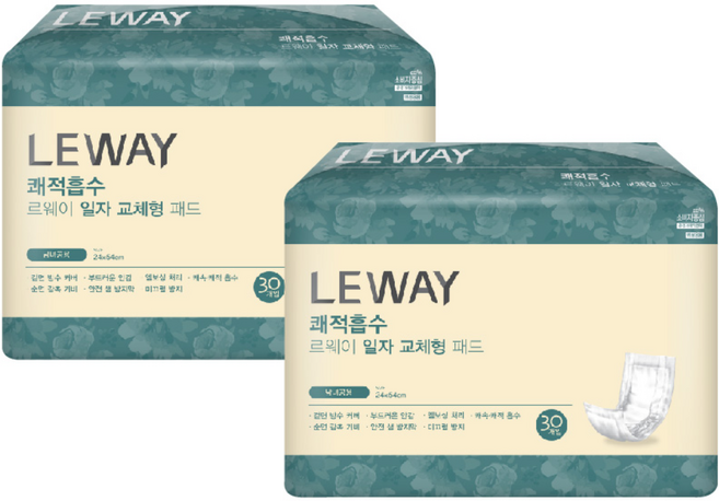 미래생활 남녀공용 르웨이 쾌적흡수 일자 교체형 패드형 성인기저귀, 30개입, 2개