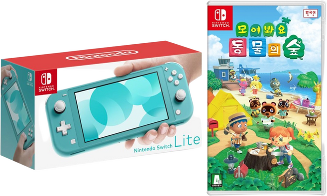 [온라인 공식판매처 에스엠퓨처스] 닌텐도 스위치 라이트 + 모여봐요 동물의 숲 패키지, 라이트 터콰이즈+모동숲 게임팩
