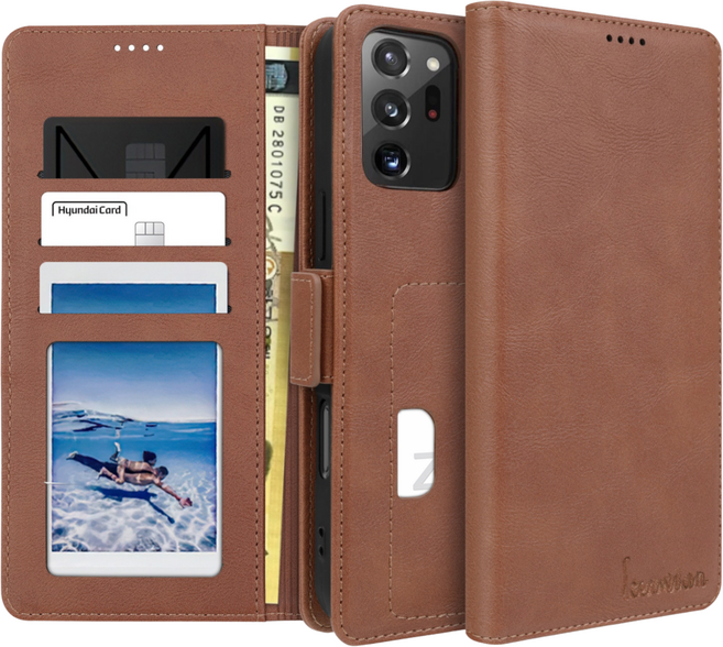 커위안 명품 수제 갤럭시 노트20 울트라 가죽 카드 지갑형 다이어리 폰 케이스(SM-N986)
