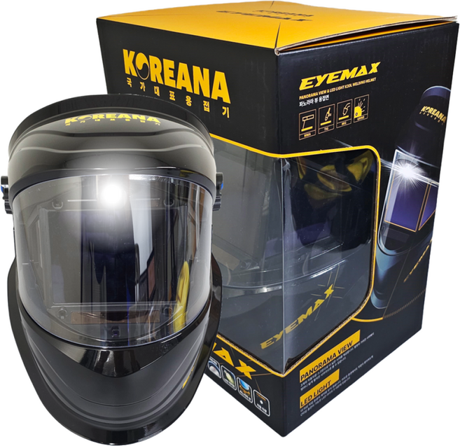 코리아나 트루컬러 자동면 아이맥스 차광 용접면 LED라이트 K-20L 헬멧 마스크, 블랙, 1개