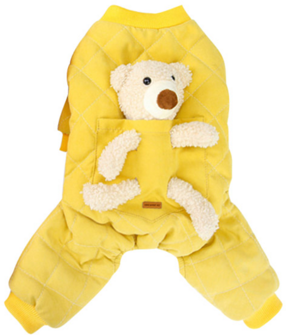 딩동펫 반려동물 곰인형 누빔 올인원, 옐로우, 1개