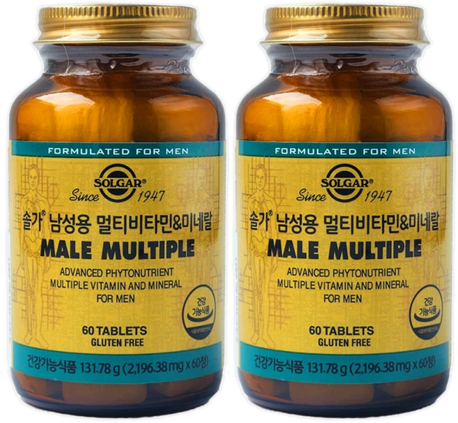 솔가 남성용 멀티비타민&미네랄 + [필케이스], 2개, 60정 - 쿠팡
