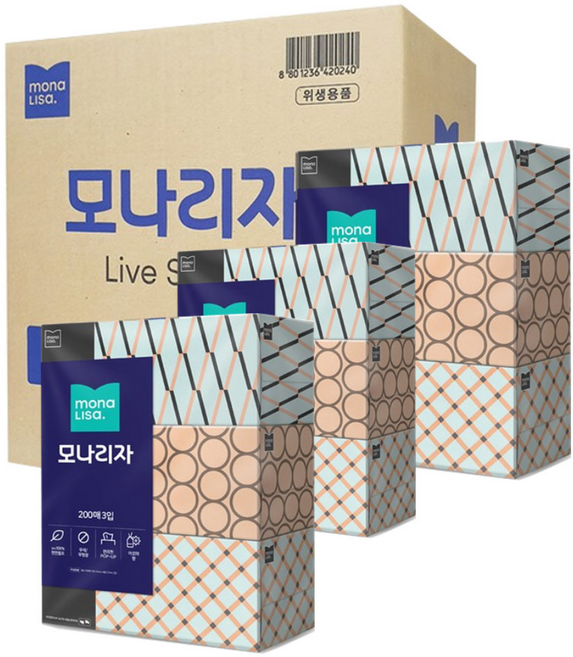 모나리자 벨라지오 꽃과향기 각티슈 200매, 24개입, 1개