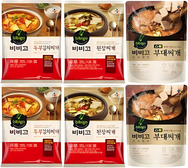 비비고 찌개 3종 6개(두부김치x2 +된장찌개x2개+스팸부대찌개x2개), 2세트, 500g