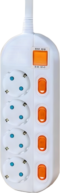과부하차단 고용량 멀티탭 4000w 냉장고 에어컨 개별스위치 멀티콘센트 4구, 1개, 화이트, 3m