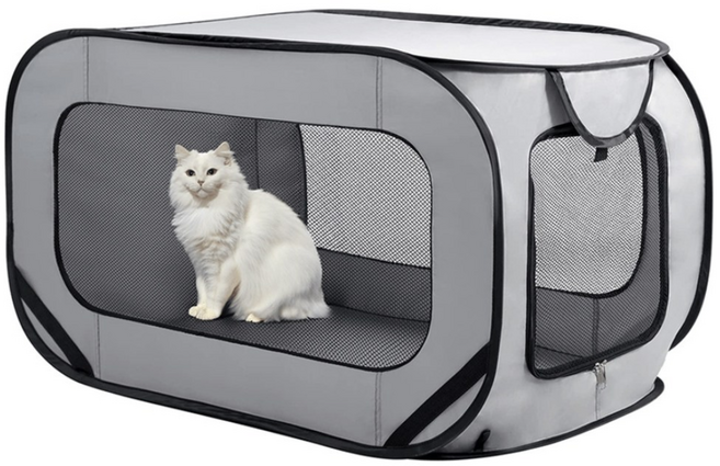 퍼피즈랩 원터치 반려동물 캠핑 텐트 92cm 자동차 카시트 매쉬, 그레이, 1개