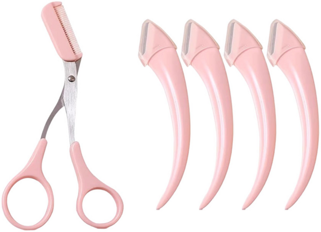 제이킨 고급형 눈썹칼 가위 5종세트 프리미엄 눈썹정리기, 1세트, 눈썹칼4p+가위1p