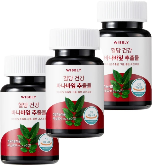 와이즐리 식후 혈당건강 바나바잎 영양제, 3개, 60정 - 쿠팡