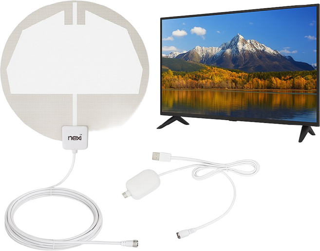 4K UHD 필름형 디지털 TV안테나 실내 케이블 5M 유리창 벽부착 USB증폭 지상파 공중파 수신기 캠핑 티비