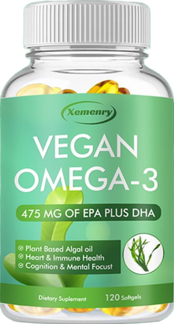 비건 오메가-3 조류 오일 캡슐 475mg - EPA DHA 함유 - 뼈와 관절 지원, 2개