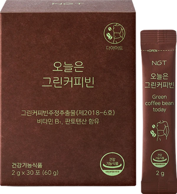 네츄럴굿띵스 오늘은 그린커피빈 체지방분해 다이어트 커피 2g x 30포 1박스, 30회분, 1개 - 쿠팡