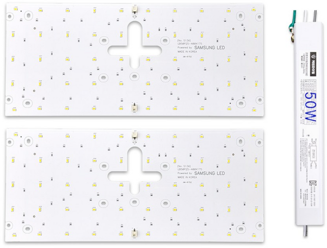 케빈라이팅 국산 삼성칩 조명 거실등 리폼 LED 모듈 사각방등 50W 400x175mm(2장), 삼성 LED 칩, 표준형6500K(새하얀빛)