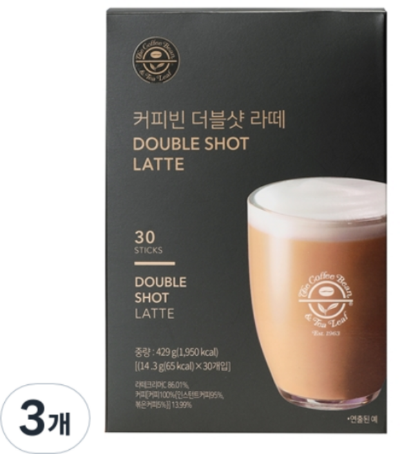 커피빈 더블샷 라떼, 14.3g, 30개입, 3개
