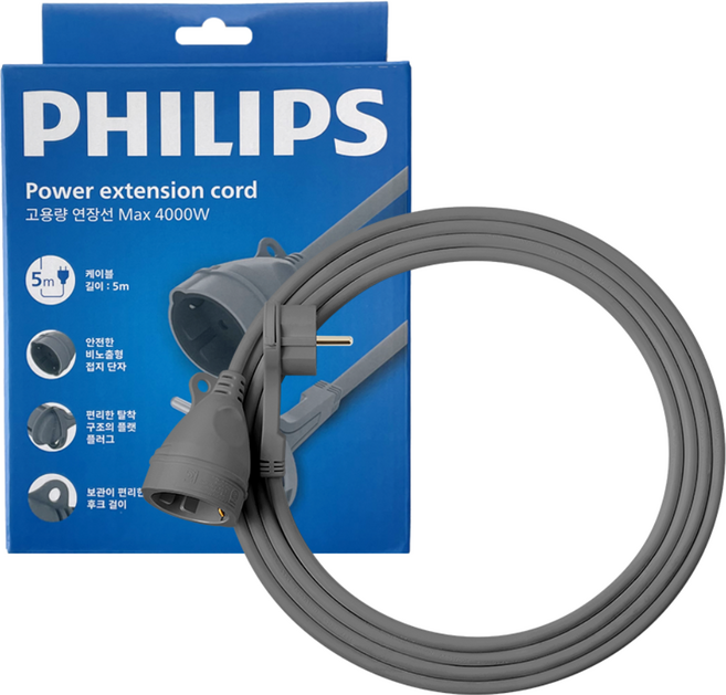 필립스 고용량 연장선 연장 케이블 납작 콘센트 1구 멀티탭, 1개, 5m, 그레이 CHP1110GC
